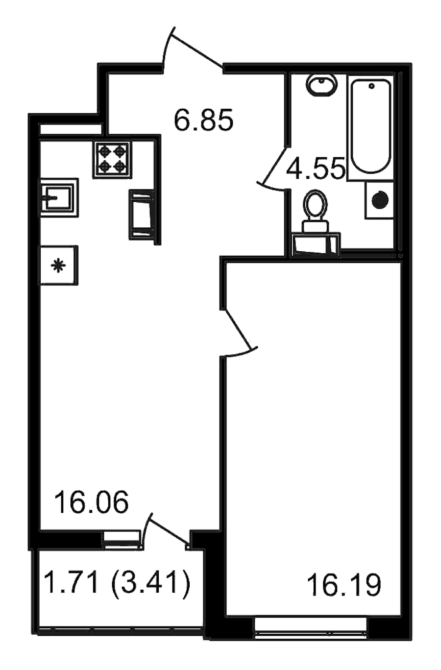 1-комнатная квартира 43.65 м², 14/14 эт., ЖК «Чёрная речка»